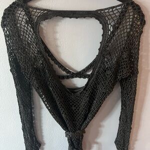 Black Crochet Open Back Top